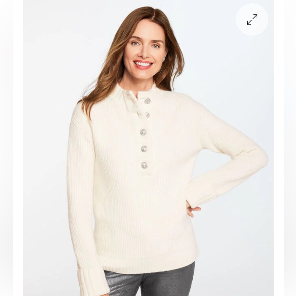 Talbots Cream jewel Button-Up Henley Sweater Size Large